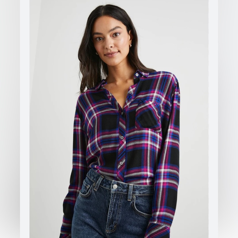 Rails Flannel Shirt Hunter Navy Blue Pink Plaid Button Down Size Medium